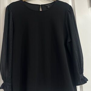Ann Taylor Factory Black Long Sleeve Ruffle Cuff Blouse